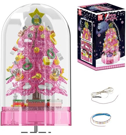 Mould King 10089 Weihnachtsbaum Baukasten, Rosa Weihnachten Spieluhr Baustein (688 Teile), Startseite/Tisch Weihnachten Dekorationsteile, Sammelbares Weihnachtsfest Geschenk für Kinder 8+