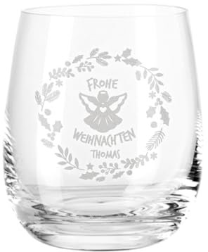GRAVURZEILE Teelichthalter aus Glas mit Gravur - Frohe Weihnachten Engel - Personalisiert mit Name - Weihnachtsdeko - Geschenke für Frauen und Männer zu Weihnachten Nikolaus und Wichtel