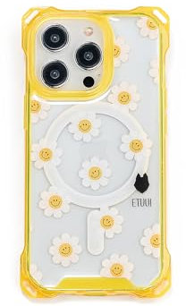 ETUUI Clear Case Flower Motiv Hülle mit Ösen iPhone 14 | hochwertige Schutzhülle, Rundumschutz Handyhülle