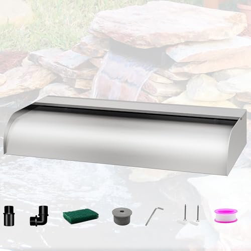 LONGRUNNEW Fontaine De Piscine, Cascade Bassin Exterieur en Acier Inoxydable 60cm De Long, Lame D’Eau Largeur 31cm, Cascade Piscine Hors Sol avec Accessoires pour La Décoration D'étang, Patio,Jardin