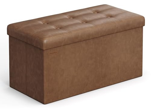 SONGMICS MAZIE Collection - Storage Ottoman Bench, 76 cm Folding Foot Rest Stool, End of Bed Bench, Easy Assembly, for Living Room, Bedroom, Entryway, Coffee Brown LSF040K51