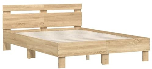 vidaXL Bettgestell, Bettrahmen mit Lattenrost, Bett Gästebett mit Kopfteil, Doppelbett Schlafzimmerbett Schlafzimmermöbel, Sonoma-Eiche 120x200cm