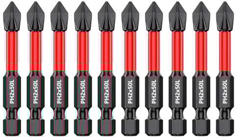 Saipor 10pcs 2/50mm PH2 Anti Slip Phillips Bit #2 Insert Bits, Magnetic Phillips Screwdriver Bit Set, Strong Magnetism Drill Bits, 1/4 Inch Hex Shank TS2 Steel Cross Impact Screws Driver Bits