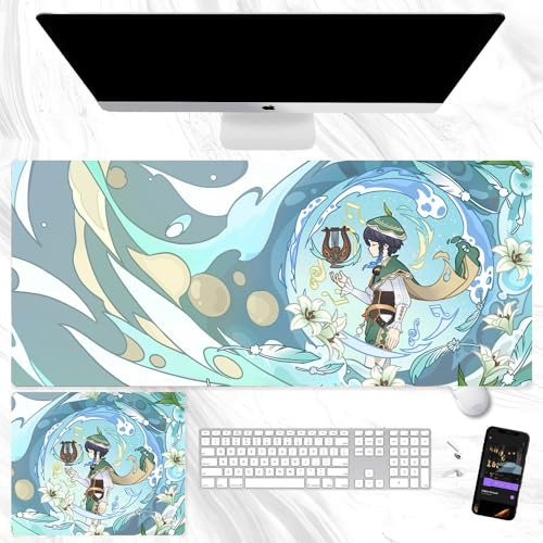 Alfombrilla de ratón para juegos de 90 x 40 cm, grande, ZhongLi/HuTao/Venti/Raiden Shogun/Kamizato Ayaka, alfombrilla de ratón para teclado de anime, base de goma antideslizante, accesorios para PC