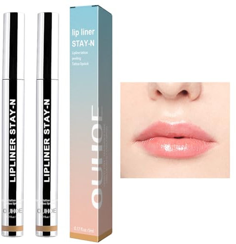 Abziehbarer Lippenkonturenstift,Wasserfester Abnehmbarer Lipliner,Kaluofan 2PCS Plump Lip Lines Lip Liner Zeigen Sie, Dass die Lippenfarbe Make-up Nicht Abnimmt Peel Off Lip Liner (Hellbraun)