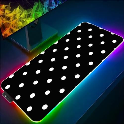 RGB Tapis de Souris Gaming Grand Tapis de Souris XXL 900x400x3mm 14 Modes d'éclairage LED Lumineuse Tapis de Souris Mouse Pad Rétroéclairage pour Gamer Clavier PC, Points Blancs