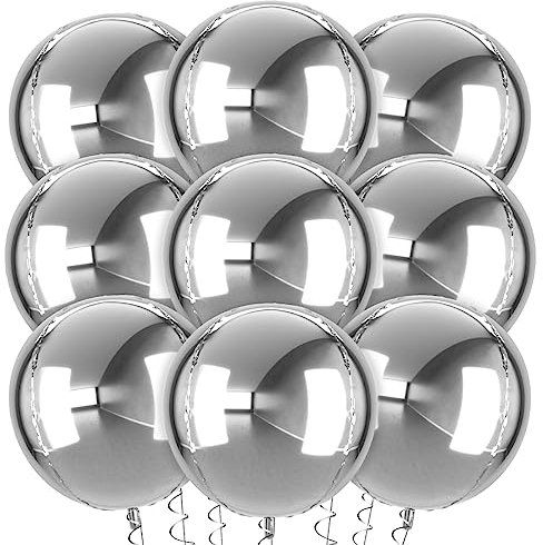 XXL Ballons Argentés, 9 pièces Ballons Argentés, Ballons géants de 22 pouces à Aluminium Argentés 4D, Ballons Helium Argentés pour Mariages, Anniversaires, Fêtes, Baby Shower