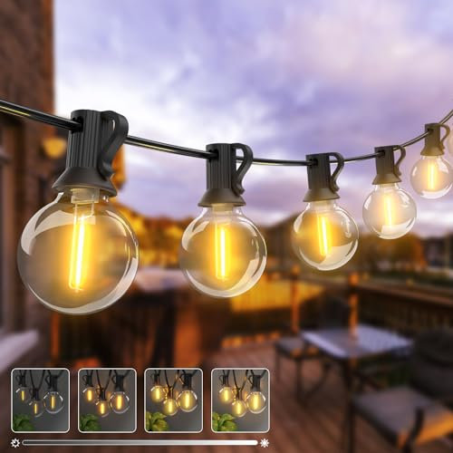 Kolpop Outdoor Garden Lights Mains Powered with【Timer & Dimmable】 13M/42FT String Lights, Waterproof LED Bulb Festoon Lights for Outside Gazebo Pergola Party Fence Warm White