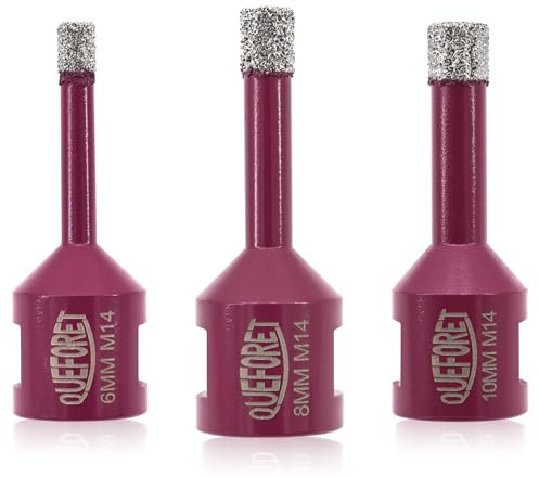 QUEFORET Forets Diamant pour Carrelage 6/8/10mm x M14-3 Pièces Trépan de Forage pour Céramique Porcelaine Marbre Granit pour Meuleuse d'Angle