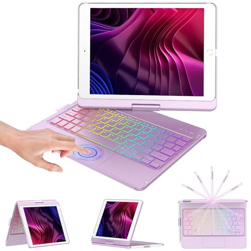 KBCASE Clavier iPad 9ème Génération, 360° Flip Coque Clavier sans Fil Bluetooth avec Multi-Touch Trackpad & éclairage Coloré à 7 Couleurs pour iPad 9/8/ 7 ème Génération 10.2 2019-2021