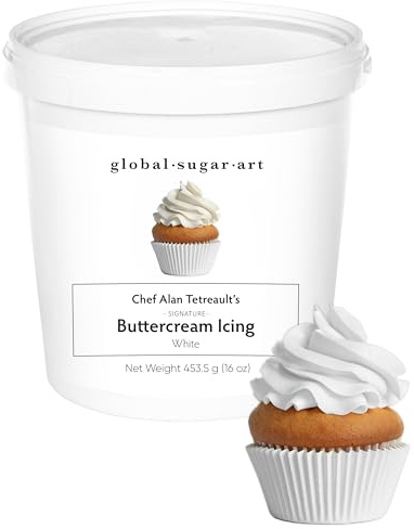 White Buttercream Frosting for Cake Decorating – Firm Icing for Cakes & Cupcakes, 16 Ounce Tub by Global Sugar Art/Chef Alan Tetreault (White, 16 Ounce)