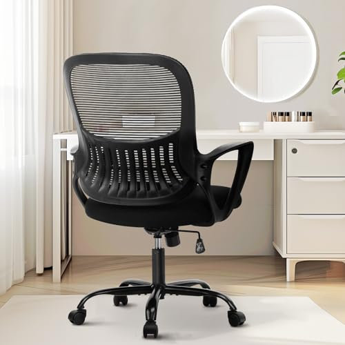 Sweetcrispy Bürostuhl, Computertisch, Managerial Chefsessel, ergonomischer Mid-Back Mesh Rollstuhl mit Rollen, Bequeme Lendenwirbelstütze, Bequeme Armlehnen für Zuhause, Schlafzimmer, Arbeitszimmer