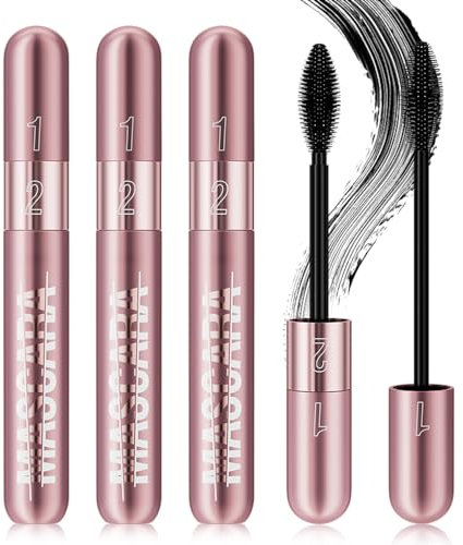 2 in 1 4D Silk Fiber Lash Mascara, 2024 Neu Curl Long Lasting Mascara, Lash Extension Mascara,Verlängerung Volumen Eyelash Mascara für Natürlichen Lange Wimpern Not Blooming Lang anhaltend (#01, 3PC)