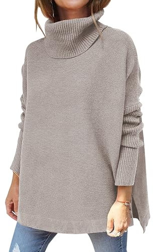 Hormtaer Pullover Damen Winter Rollkragenpullover Warm Oversized Strickpullover Rollkragen Stricken Pulli Grobstrickpullover Casual Lose Langarm Oberteile (Grau, L)