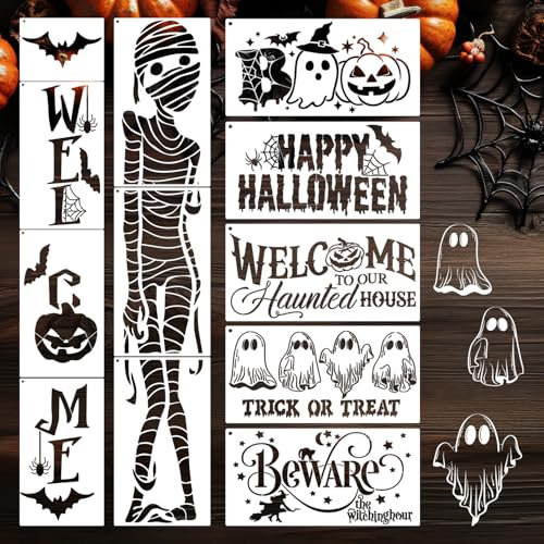 Halloween-Schablonen zum Malen auf Holz, Skelett, Willkommensschablone, große Boo Trick or Treat Zeichen-Vorlagen für Veranda, Schild, Türhänger, Fußmatte, DIY, Basteln, Urlaubsdekoration