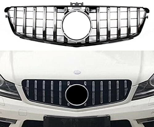 Rejilla delantera para Mercedes Benz Clase C W204 2007-2014 GT R Style C180 200, color plateado