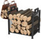Firewood Rack for Indoor, Heavy Duty Fire Wood Racks Holder, 17.32 Metal Wood Storage Log Holder with Leather Carrier, Small Firewood Stand for Fireplace Patio Deck, Black