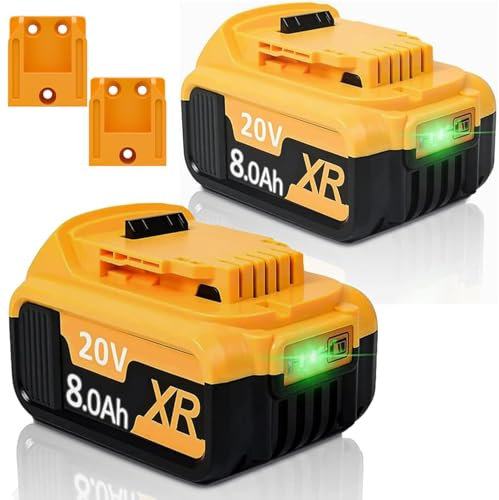 Lot de 2 Batteries de Rechange Li-ION pour Dewalt 18 V 8,0 Ah / 80 000 mAh 20 V DCB182 DCB200 DCB184 DCB101 DCB107 DCB112 DCB105 DCB115 DCB203
