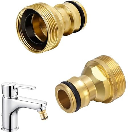 2 Stück Universal-Wasserhahnanschluss Gartenschlauch Anschluss M22 Innengewinde,M24 Außengewinde Hahnanschluss Wasserhahn Adapter Messing Hahnanschlussstück Hahnadapter für Gartenküche Waschmaschine