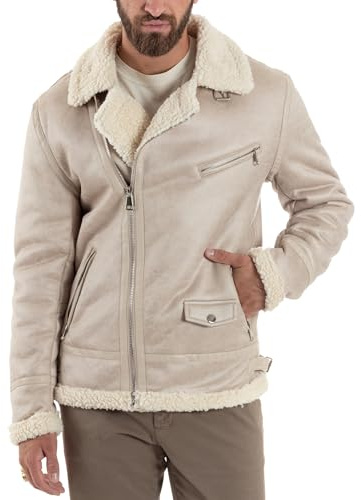Veste Mouton Homme Clou Collège Zip Veste Rembourrée Chaude Aviateur Avec Fourrure Décontracté Différentes Couleurs, beige, S