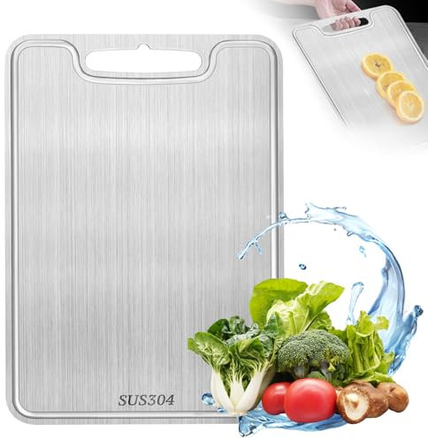 Tapvai Titan Schneidebrett, 304 Schneidbrett aus Edelstahl,Küche Titanium Cutting Board, Doppelseitiges Lebensmittel Grade Schneidebrett, Ieicht Reinigen und frei Verunreinigungen (34 * 23 cm)