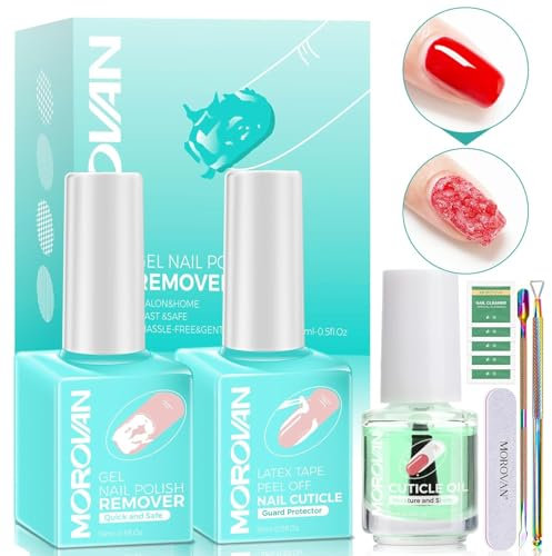 Morovan Remover Semipermanente Unghie Kit: SolventePer Smalto Semipermanente 2PCS - Con Spingi Cuticole E Spellicolatore Olio Per Cuticole Lima Per Unghie