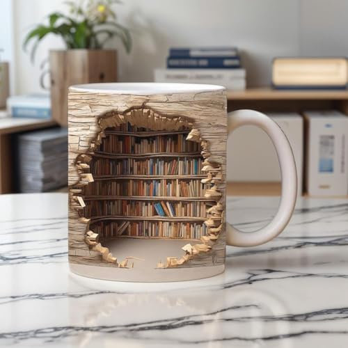 3D Bookshelf Mug,Library Bookshelf Mug,3D Effect Bookshelf Mug,Book Lover Coffee Mug,Funny 3D Book Ceramic Coffee Mug,Creative Design Ceramic Coffee Mug,Gifts for Readers Bookish Book Lovers