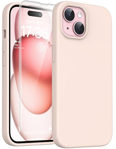 TOCOL Coque pour iPhone 15, Doublure Douce en Tissu Microfibre, Anti-Choc, Anti-Rayures, Coque en Silicone pour iPhone 15 6,1 Pouces, Rose
