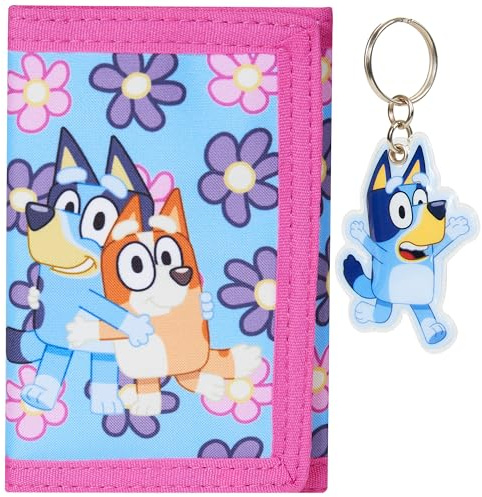 Bluey Wallet for Kids Trifold Purse with Zipped Coin Pocket Clear ID Slot Cash Slot for Travel Holidays Days Out Gifts for Kids