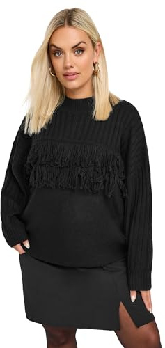 Yours Curve Fringe Ribbed Knitted Jumper - Women's - Plus Size Curve Black