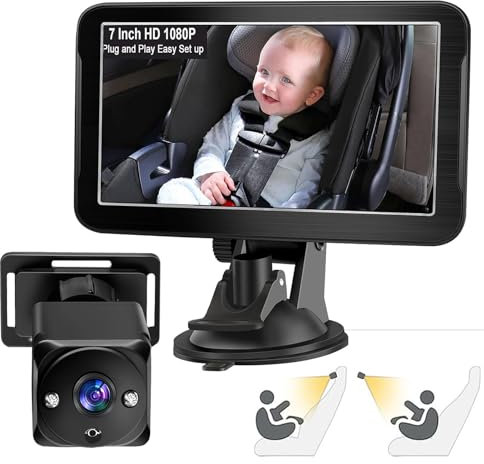 Shkalacar Baby Car Camera 7in, Back Baby Car Mirror with Night Vision Wide Crystal Clear View Aimed at Baby Easily Observe the Babys Move