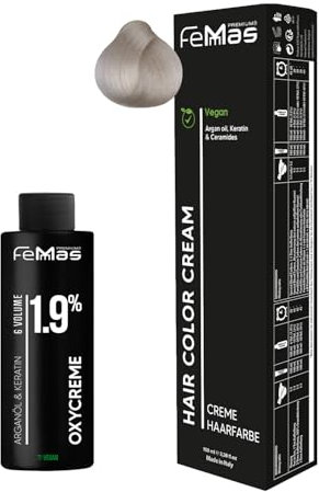 Femmas Haarfarbe Set Superaufheller Natural 900 I Hair Color Cream 100ml + Oxycreme 100ml 1.9% I Permanente Haar-Coloration + Entwickler I Schonend & langanhaltend I Salon-Haarfarbe für Zuhause
