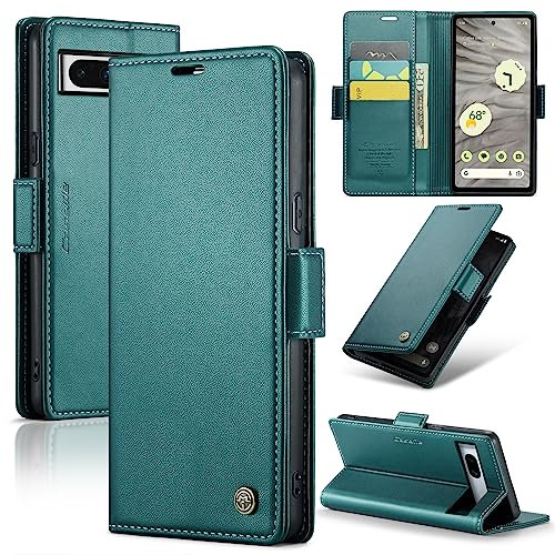 Rerzoiro Cover per Google Pixel 7A Custodia Portafoglio [Blocco RFID] Premium Pelle PU Wallet Case Flip Libro con Porta Carte Slot Supporto Flip Case per Google Pixel 7A, Blu-verde