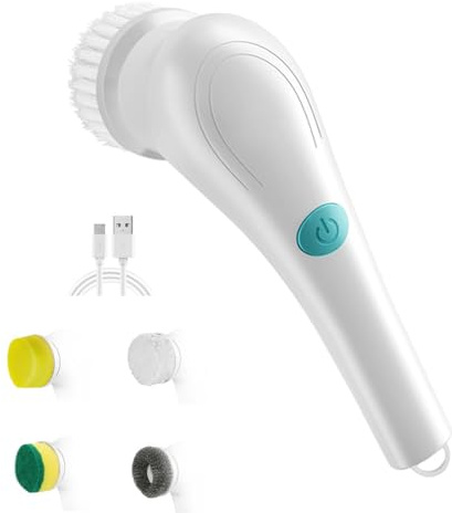 KKnoon Handheld Electric Spin Scrubber Multi-Function Cordless Cleaning Brush Kit IPX7 Waterproof with 5 Replaceable Brush Heads for Home Kitchen Bathroom Wall Floor Tile Dish Shoe Glass