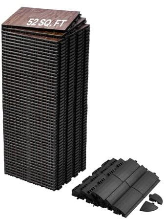 VEVOR Revêtement de Sol emboîtable, 315 x 315 mm, Dalles de Sol polyvalentes emboîtables, 52 pcs, Dalles de Piste de Danse Portable avec Base coussinée, Grain de Bois de chêne, Marron, 4,8 m²/boîte