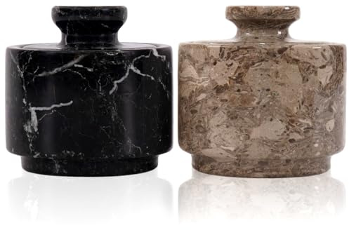 MARBLOUS KRAFTS Marmor-Salzkeller mit Deckel, 7,6 cm, Zebra-Schwarz und Ozeanisch, keltischer & Knoblauch-Salzspender für Küche und Zuhause, Aufbewahrung, Gewürzwerkzeugbehälter