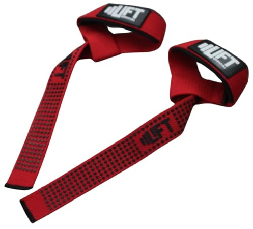 Lift Official Lifting Straps - Red - Weightlifting - Premium Cotton and Neoprene Padding - Raised Rubber Grip - Accessories for Men and Women
