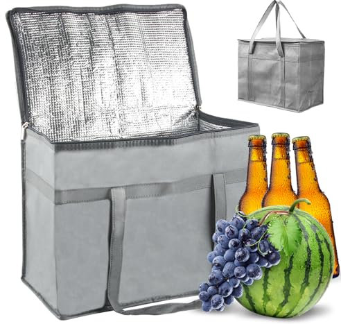 ACTOYS Nevera Portatil Tela 30L, Bolsa Termica Porta Alimentos Grande, Bolsa Nevera Porta Alimentos Grande, Bolsa Termica Grande, Bolsa Isotermica Supermercado, Compras, Picnics, Acampadas (Gris)