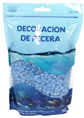 SMELL & SMILE Aquarienkies, Naturstein, dekorativ für Süß- und Meerwasseraquarien, natürliches Substrat für Hintergrunddekoration, 1 kg (Blau, 4-6 mm)
