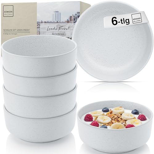 SÄNGER Leeds Frost | Steingut Schüssel Set 6 teilig, Müslischalen für 6 Personen, Schalen multifunktional, kratz- mikrowellen-fest, Kleine Schüsseln Tiefe Teller hellgrau 780 ml | VALUE COLLECTION