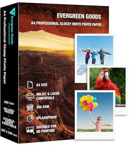Inkjet & Laser Fotopapier A4 Glänzend Spritzwassergeschützt 50 Blatt 200GSM Doppelseitig bedruckbar für Canon HP Epson Drucker