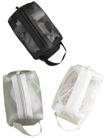 AWOCAN 3PCS Mini Zipper Mesh Bags Portable Square Mesh Coin Purse Travel Storage Carry Pouch for Coin,Purse, Daily Essentials, Cosmetics, Charging Cable (Black+White+Grey)