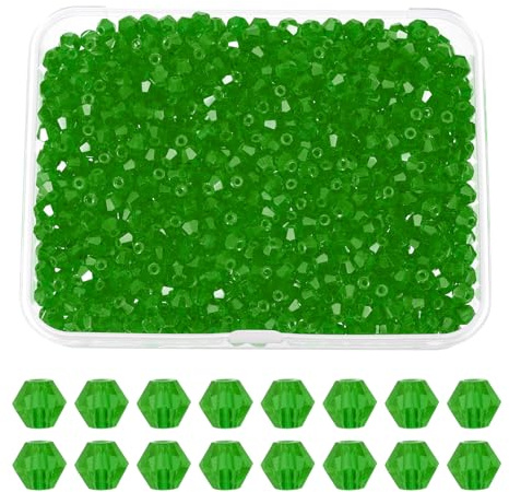 PATIKIL 1000 pcs Kit di Perline Vetro Bicono Sfaccettato 4 mm, Verde Erba, Perline per Braccialetti Con Scatola, Cristalli per Bigiotteria, gioielli fai da te, Collane, Orecchini