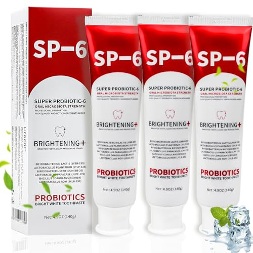 Puasok SP-6 Probiotische Whitening Zahnpasta 3 * 140g | Zahnpasta mit 6 Probiotika, Fluoridfrei für Empfindliche Zähne, Frischer Atem, Gesundes Zahnfleisch, Sanft & Wirksam