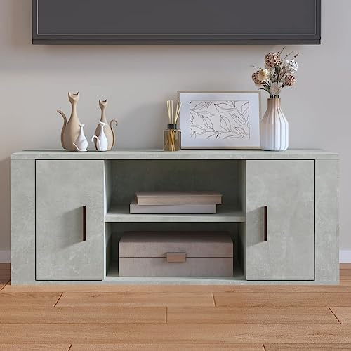 HETFTJN TV-Schrank Lowboard 100x35x40 cm Betongrau Holzwerkstoff Modernes Design Viel Stauraum Kommodenschrank Fernsehtisch für Wohnzimmer Schlafzimmer