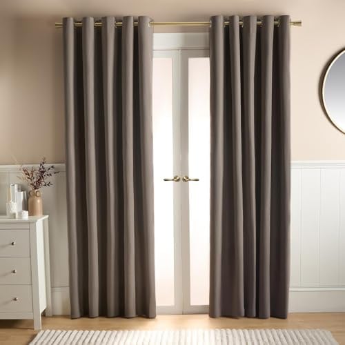 OHS Blackout Eyelet Curtains for Bedroom, Decorative Soft Woven Texture Lined Curtains for Living Room Modern Thermal Insulated Eyelet Blackout Curtain 2 Panels 90 x 90, Mink