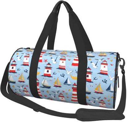 TZTTZT Seesack mit Leuchtturm-Motiv, Motiv: Seemöwe, Anker-Druck, Reisetasche, Wochenendtasche, Übernachtungstasche, persönliche Gegenstände, Reisetaschen, Sport-Turnbeutel für Damen und Herren