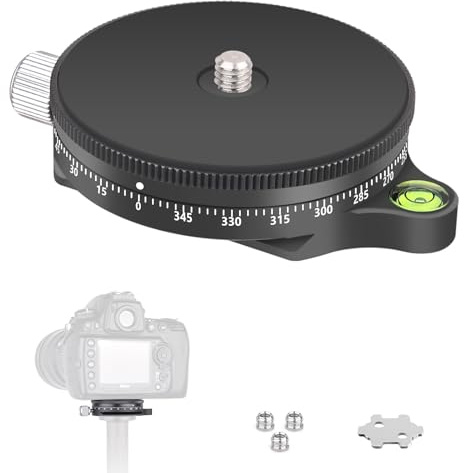 ARTCISE Camera Panoramic Panning Base with Style Plate 2 In 1, Aluminum Alloy Panorama Tripod Head with Bubble Level for Tripod Monopod DSLR Cameras, Load Capacity 33lbs/15kg
