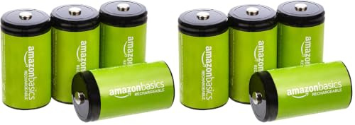 Amazon Basics Lot de 8 Piles Rechargeables Type D NiMH, 10 000 mAh, Rechargeables jusqu'à 1 000 Fois, préchargées
