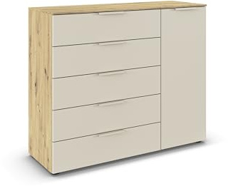 Rauch Möbel Flipp, Kommode, Farbe Beige/Eiche Artisan, Breite 120 cm | Sideboard, 1-türig, 5 Schubladen, Soft-Close-Funktion, für Schlafzimmer, Gästezimmer, Wohnzimmer, Garderobe, Flur